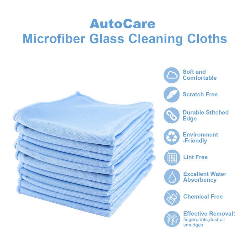 Auto Care Microfiber Glass Cleaning Cloths Towels for Windows Mirrors Windshield Computer Screen TV Tablets Dishes Camera Lenses Chemical Free Lint Free Scratch Free (12"x12", Blue, 8 Pack) - Image 4